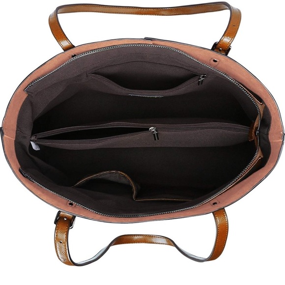 Brown Genuine Leather Tote Shoulder Bag - Picture 4 of 6